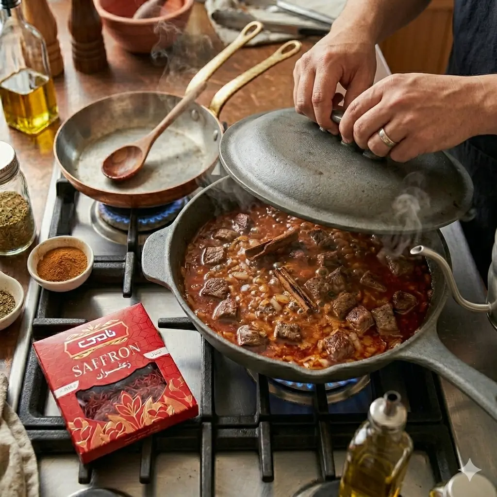 مراحل تهیه خورش خلال بادام کرمانشاهی