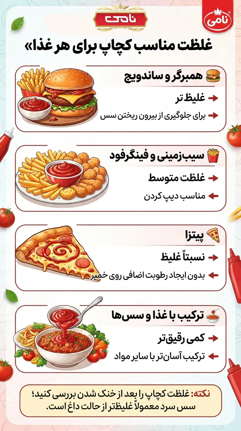 اینفوگرافی غلظت مناسب کچاپ برای هر غذا