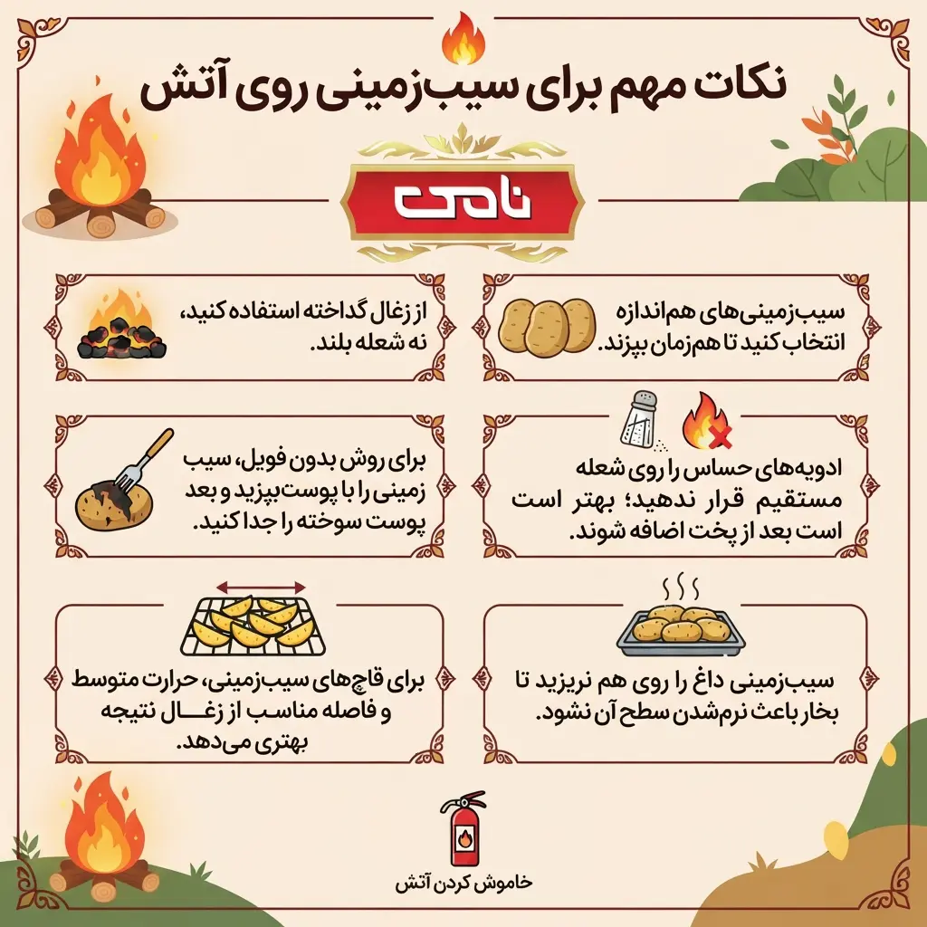 اینفوگرافی نکات مهم برای سیبزمینی روی آتش